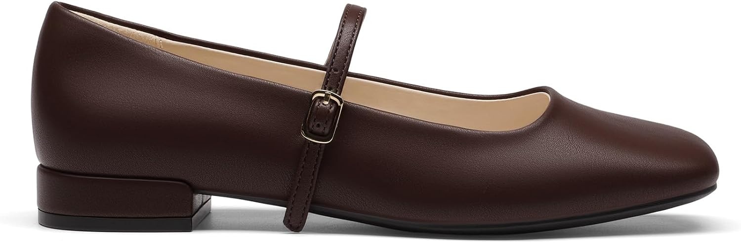 image:imageDREAM PAIRS Women Square Toe Mary Jane Ballet Flats Low Heel Elegant Comfortable Dress Shoes for Office Wedding DailyBrown