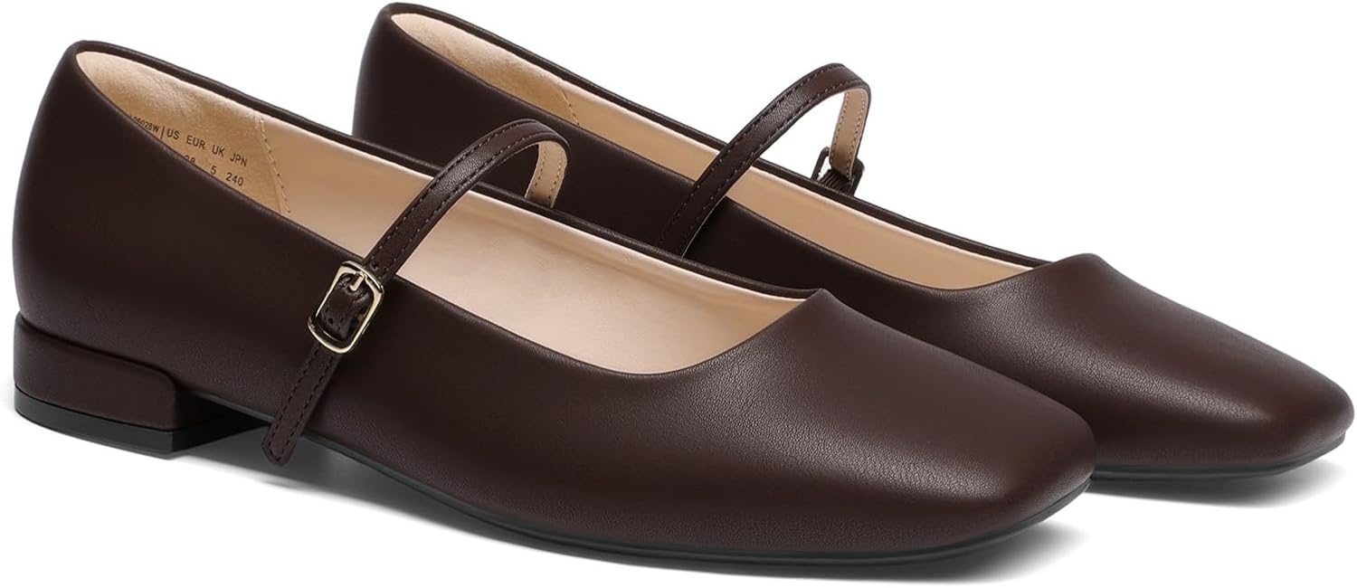 image:imageDREAM PAIRS Women Square Toe Mary Jane Ballet Flats Low Heel Elegant Comfortable Dress Shoes for Office Wedding DailyBrown