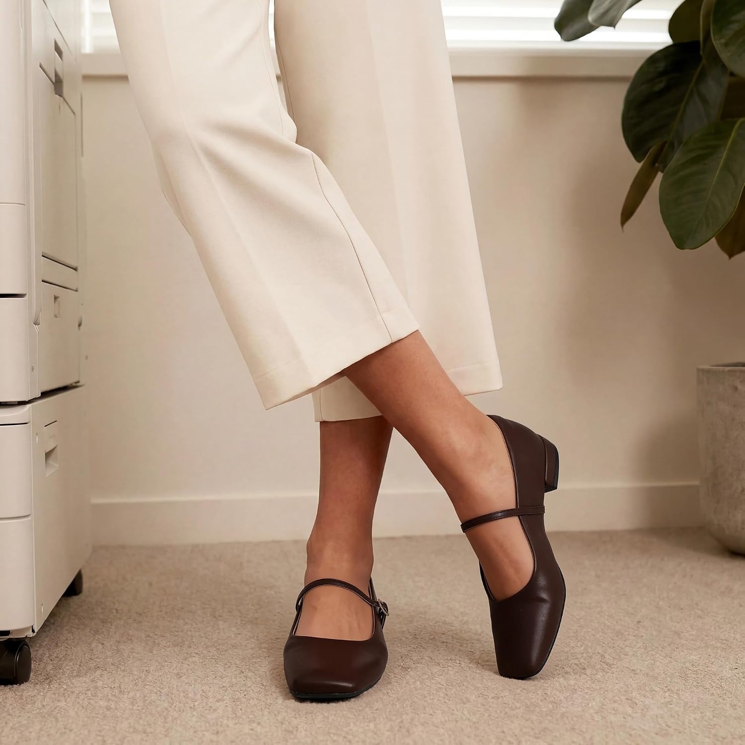 image:imageDREAM PAIRS Women Square Toe Mary Jane Ballet Flats Low Heel Elegant Comfortable Dress Shoes for Office Wedding DailyBrown