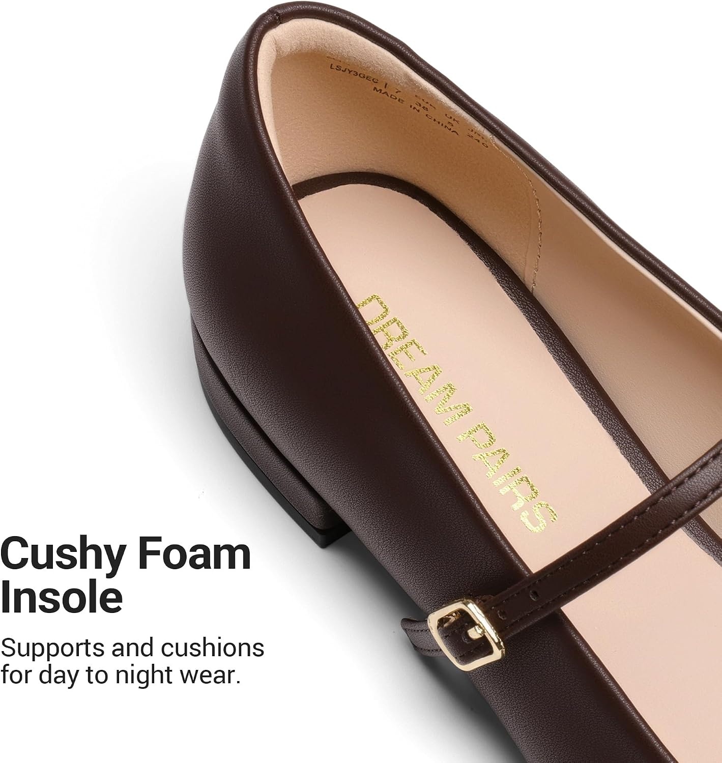 image:imageDREAM PAIRS Women Square Toe Mary Jane Ballet Flats Low Heel Elegant Comfortable Dress Shoes for Office Wedding DailyBrown