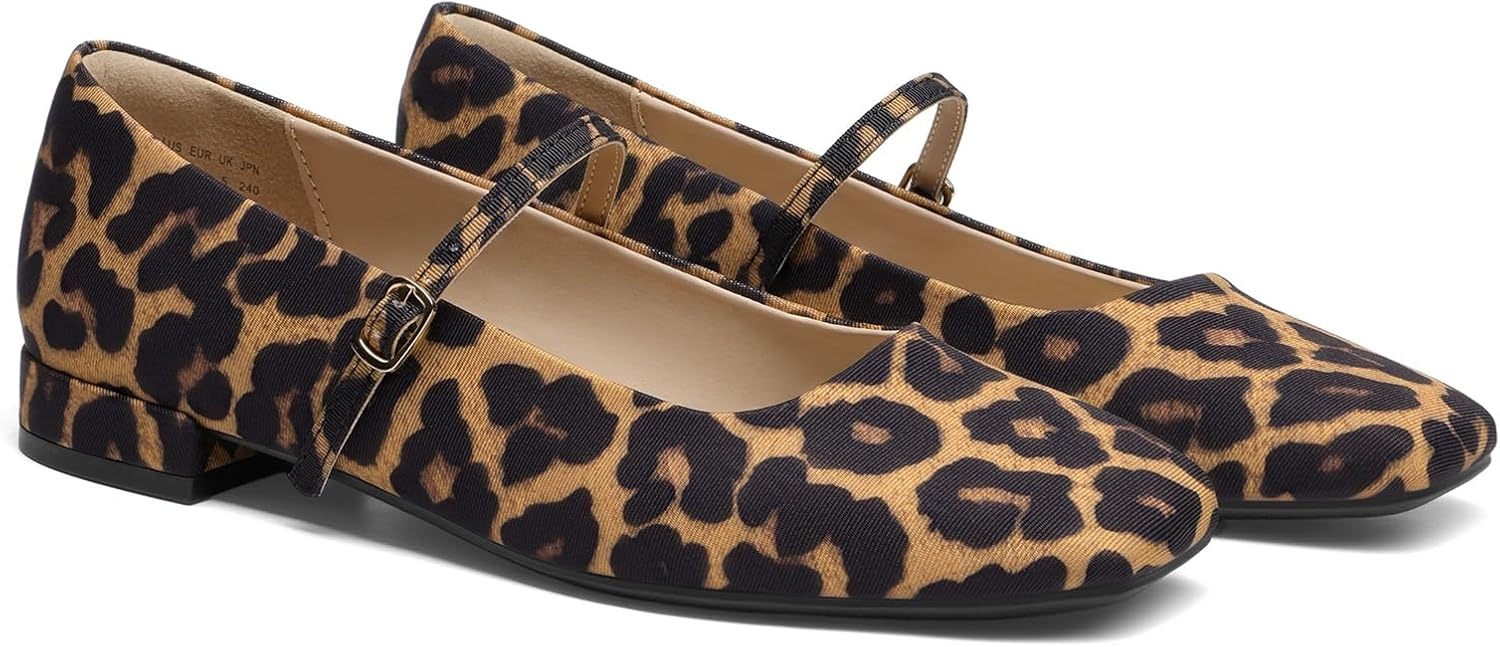 image:imageDREAM PAIRS Women Square Toe Mary Jane Ballet Flats Low Heel Elegant Comfortable Dress Shoes for Office Wedding DailyLeopard