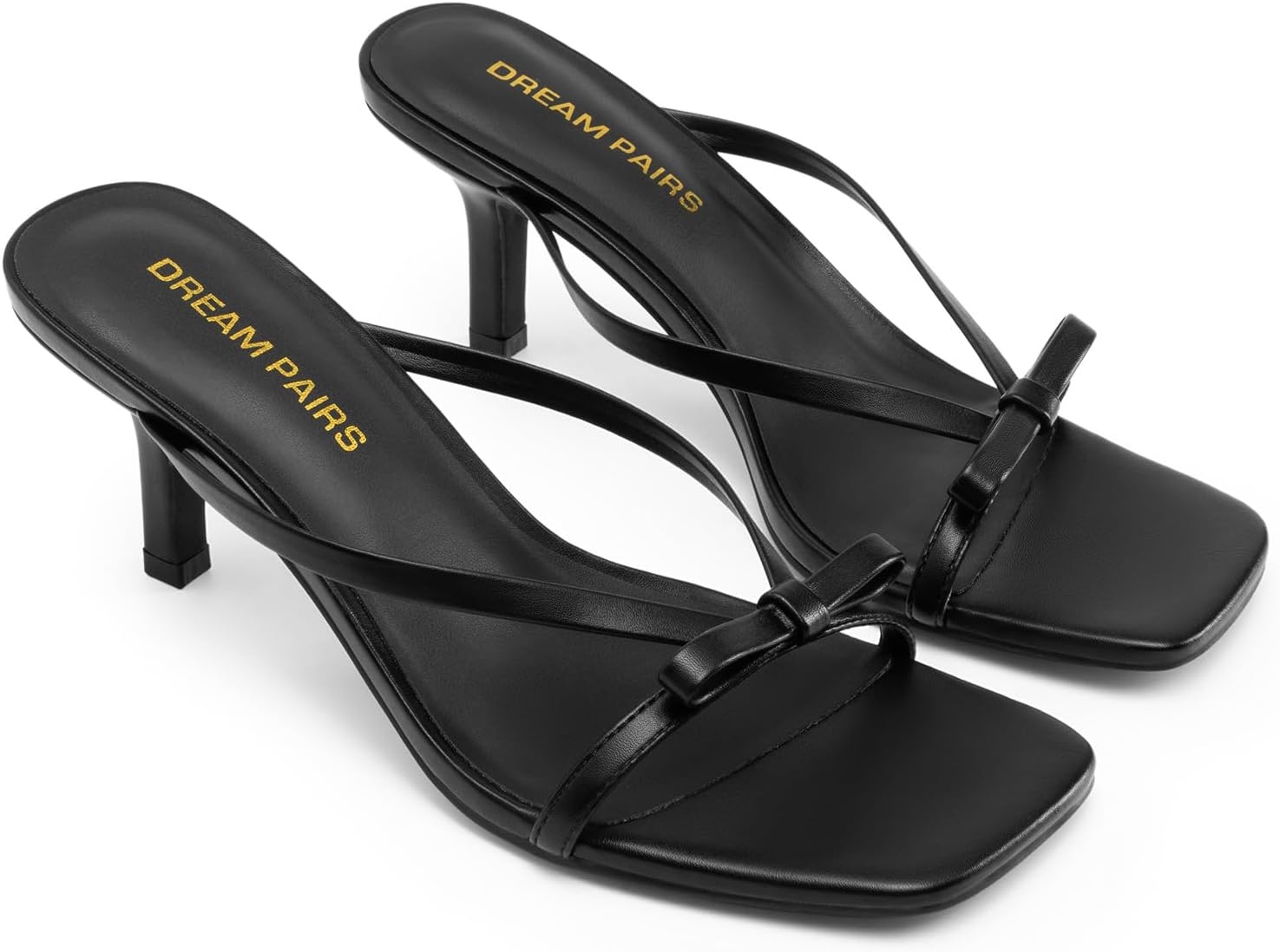 image:imageDREAM PAIRS Womens Comfort Bow Kitten Heel Sandals Square Open Toe Slip On Slide Dress Heels Elegant Casual Heeled for Bridal Wedding Guest Date Night amp Special OccasionsBlack