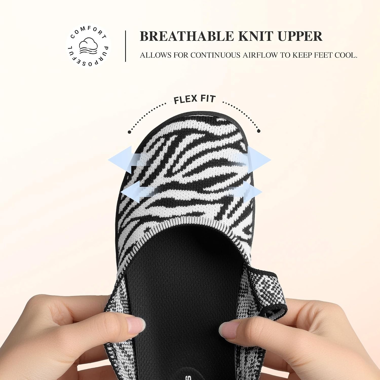 image:imageDREAM PAIRS Womens Mary Jane Wide Toe Ballet Flats Stretchy knit barefoot Breathable machine washable upper Antislip flexible outsole Adjustable elastic strapsZebra