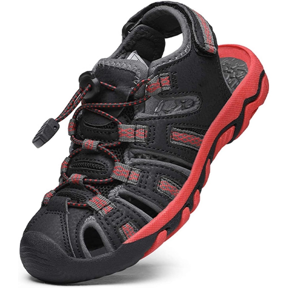 image:imageDREAM PAIRS Unisex Summer Water Athletic Sandals ClosedToe Protection QuickDrying Upper Comfort Footbed Durable NonSlip Sole HookAndLoop Outdoor Sport Walk HikeBlackRed