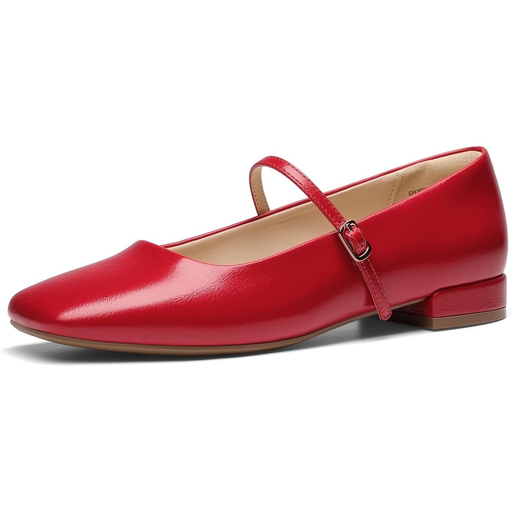 image:imageDREAM PAIRS Women Square Toe Mary Jane Ballet Flats  Low Heel Elegant Comfortable Dress Shoes for Office Wedding DailyRed