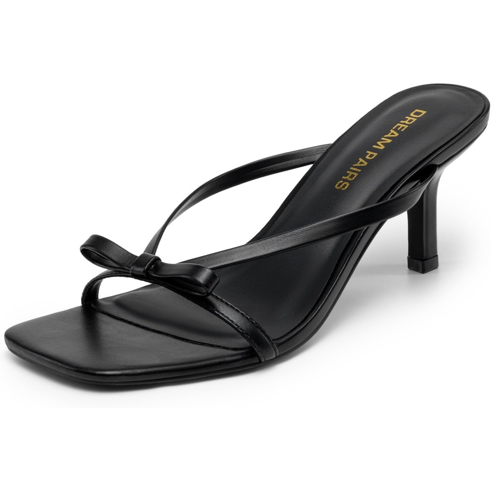 image:imageDREAM PAIRS Womens Comfort Bow Kitten Heel Sandals Square Open Toe Slip On Slide Dress Heels Elegant Casual Heeled for Bridal Wedding Guest Date Night amp Special OccasionsBlack