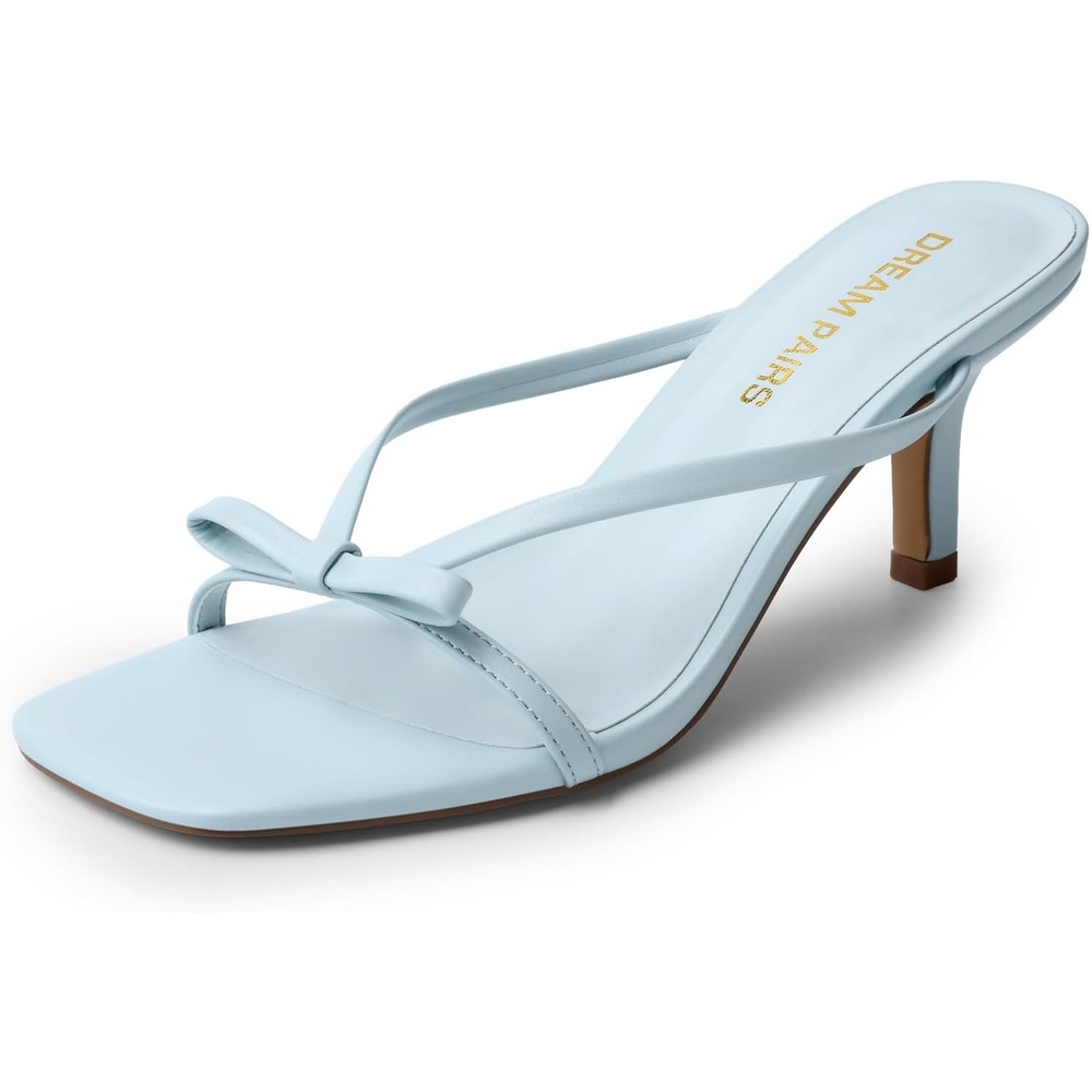 image:imageDREAM PAIRS Womens Comfort Bow Kitten Heel Sandals  Square Open Toe Slip On Slide Dress Heels Elegant Casual Heeled for Bridal Wedding Guest Date Night amp Special OccasionsLight Blue
