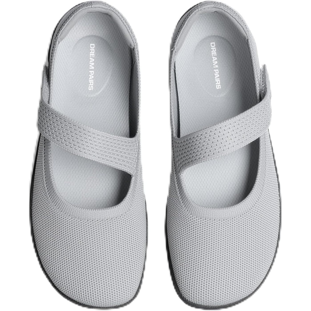 image:imageDREAM PAIRS Womens Mary Jane Wide Toe Ballet Flats  Stretchy knit barefoot Breathable machine washable upper Antislip flexible outsole Adjustable elastic strapsGrey