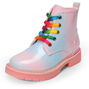 DREAM PAIRS Girls Combat Ankle Boots Shoes | Glittery upper with cushioned footbed and durable rubber outsole for dress up and winter(Rainbow/Pink)