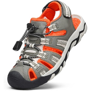 DREAM PAIRS Unisex Summer Water Athletic Sandals | Closed-Toe Protection Quick-Drying Upper Comfort Footbed Durable Non-Slip Sole Hook-And-Loop Outdoor Sport Walk Hike(Grey/Orange)