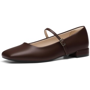 DREAM PAIRS Women Square Toe Mary Jane Ballet Flats | Low Heel Elegant Comfortable Dress Shoes for Office Wedding Daily(Brown)