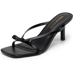 DREAM PAIRS Women’s Comfort Bow Kitten Heel Sandals | Square Open Toe Slip On Slide Dress Heels, Elegant Casual Heeled for Bridal, Wedding Guest, Date Night & Special Occasions(Black)