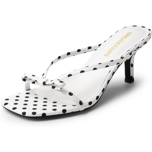 DREAM PAIRS Women’s Comfort Bow Kitten Heel Sandals | Square Open Toe Slip On Slide Dress Heels, Elegant Casual Heeled for Bridal, Wedding Guest, Date Night & Special Occasions(White Polka Dot)