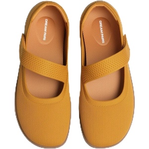 DREAM PAIRS Women’s Mary Jane Wide Toe Ballet Flats | Stretchy knit barefoot, Breathable machine washable upper, Anti-slip flexible outsole, Adjustable elastic straps(Yellow)