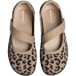 DREAM PAIRS Women’s Mary Jane Wide Toe Ballet Flats | Stretchy knit barefoot, Breathable machine washable upper, Anti-slip flexible outsole, Adjustable elastic straps(Leopard)