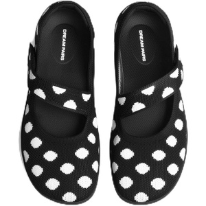 DREAM PAIRS Women’s Mary Jane Wide Toe Ballet Flats | Stretchy knit barefoot, Breathable machine washable upper, Anti-slip flexible outsole, Adjustable elastic straps(Polka Dot)