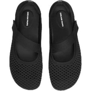 DREAM PAIRS Women’s Mary Jane Wide Toe Ballet Flats | Stretchy knit barefoot, Breathable machine washable upper, Anti-slip flexible outsole, Adjustable elastic straps(All Black)