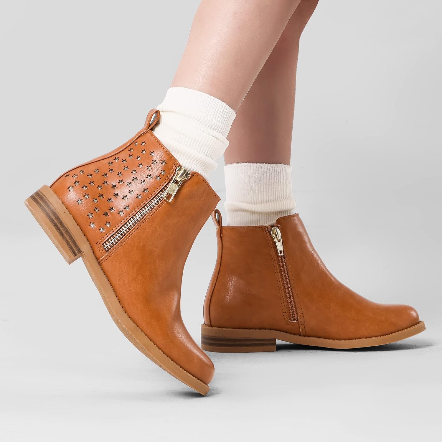 image:imageDREAM PAIRS Girls Glitter Star Ankle Boots Glitter stars add sparkle to every step Side zipper and pull tab Soft lining low heel TPR outsole for steady stepsTanPu