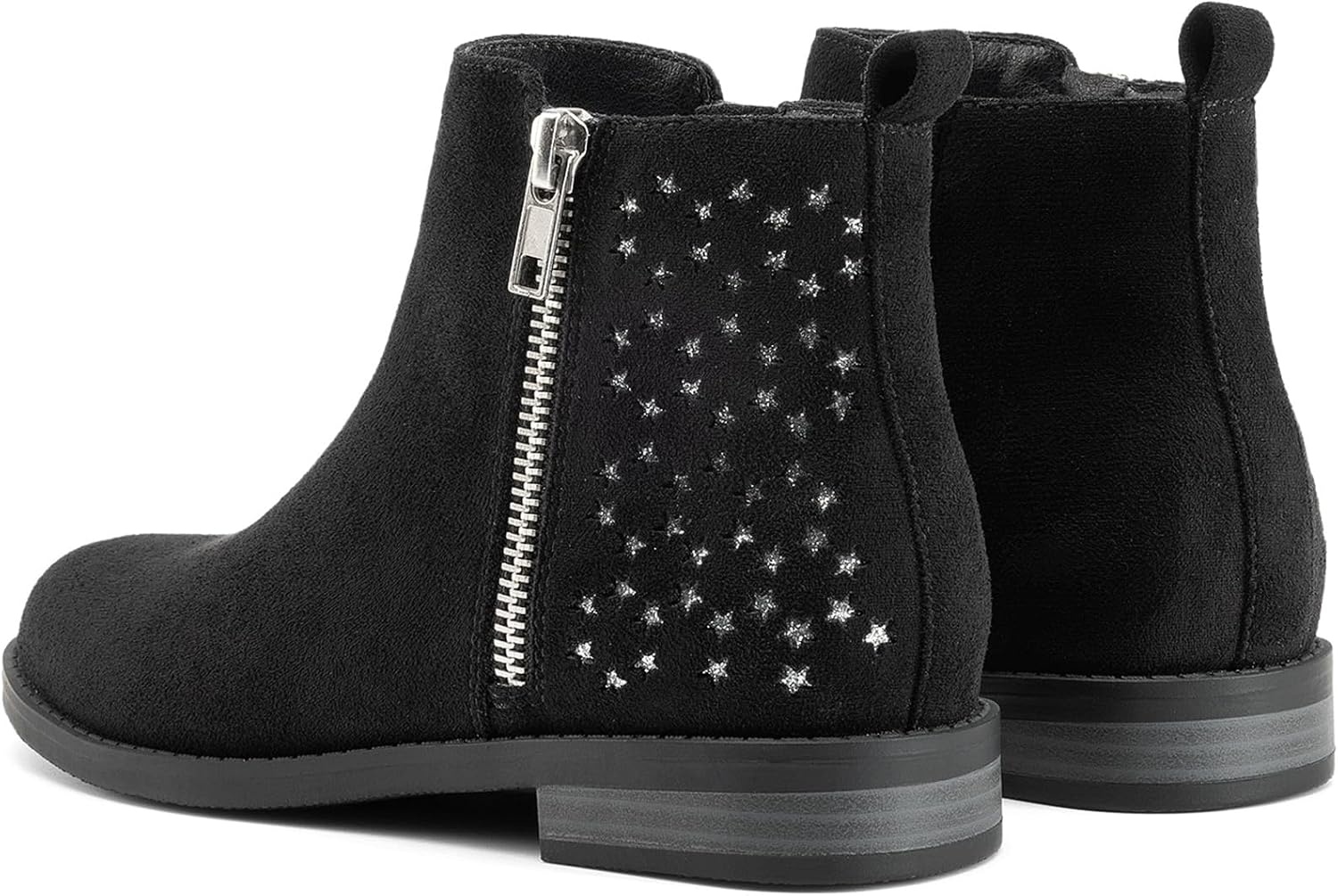 image:imageDREAM PAIRS Girls Glitter Star Ankle Boots Glitter stars add sparkle to every step Side zipper and pull tab Soft lining low heel TPR outsole for steady stepsBlack