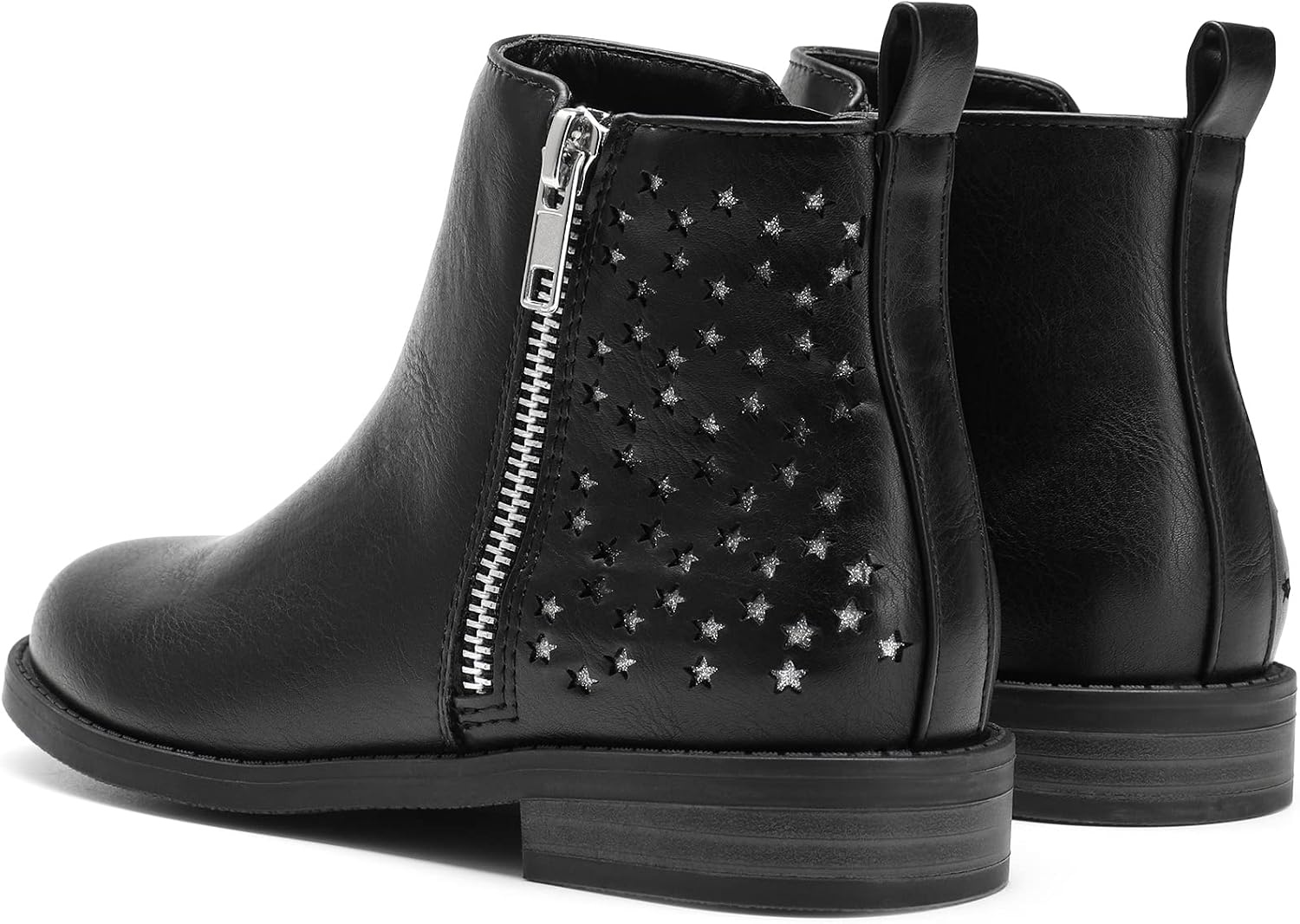 image:imageDREAM PAIRS Girls Glitter Star Ankle Boots Glitter stars add sparkle to every step Side zipper and pull tab Soft lining low heel TPR outsole for steady stepsBlackPu