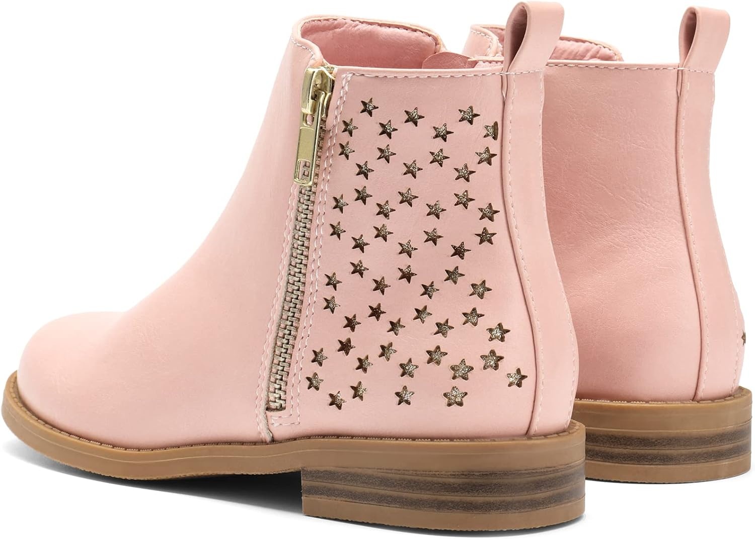 image:imageDREAM PAIRS Girls Glitter Star Ankle Boots Glitter stars add sparkle to every step Side zipper and pull tab Soft lining low heel TPR outsole for steady stepsPinkPu