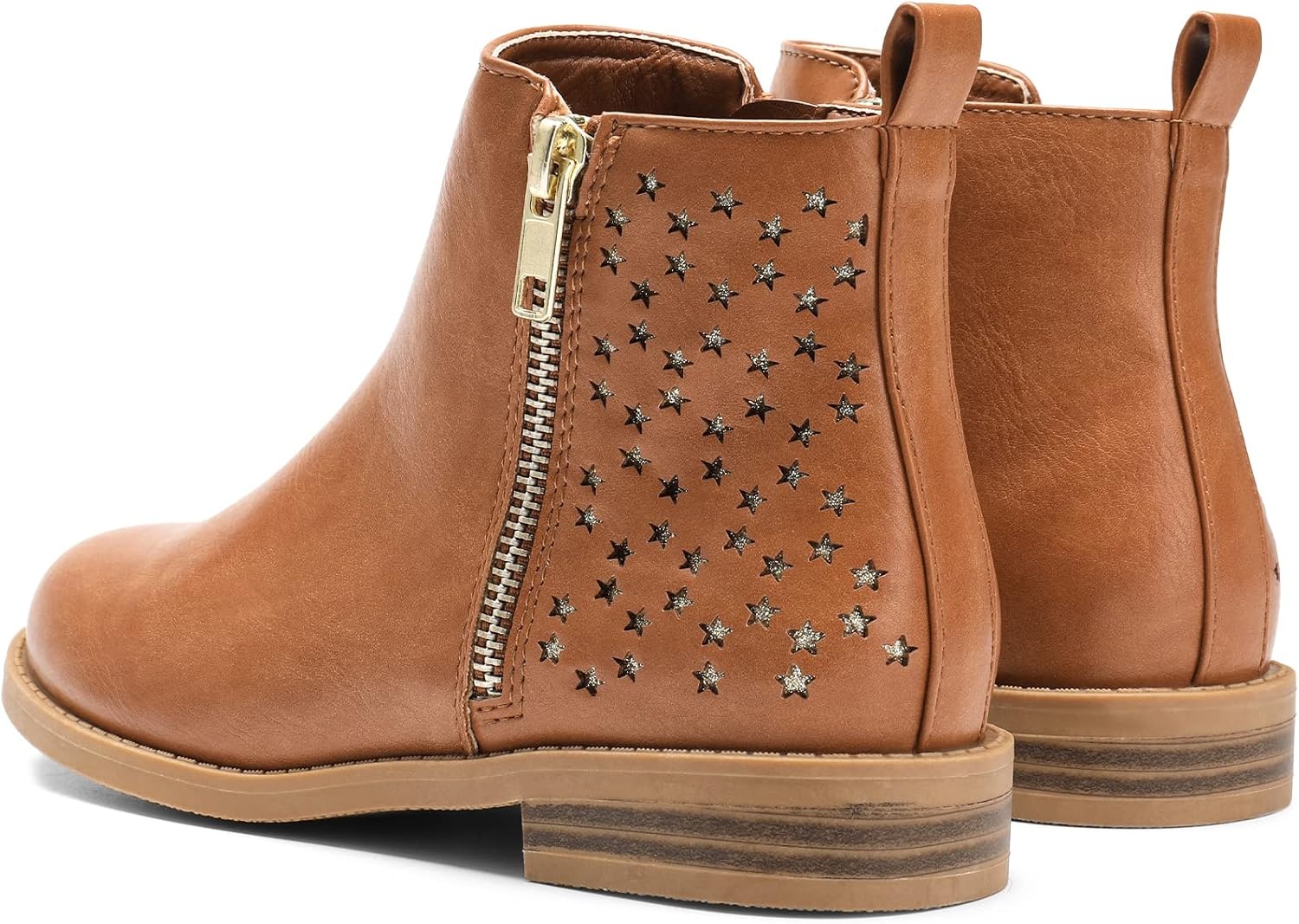 image:imageDREAM PAIRS Girls Glitter Star Ankle Boots Glitter stars add sparkle to every step Side zipper and pull tab Soft lining low heel TPR outsole for steady stepsTanPu