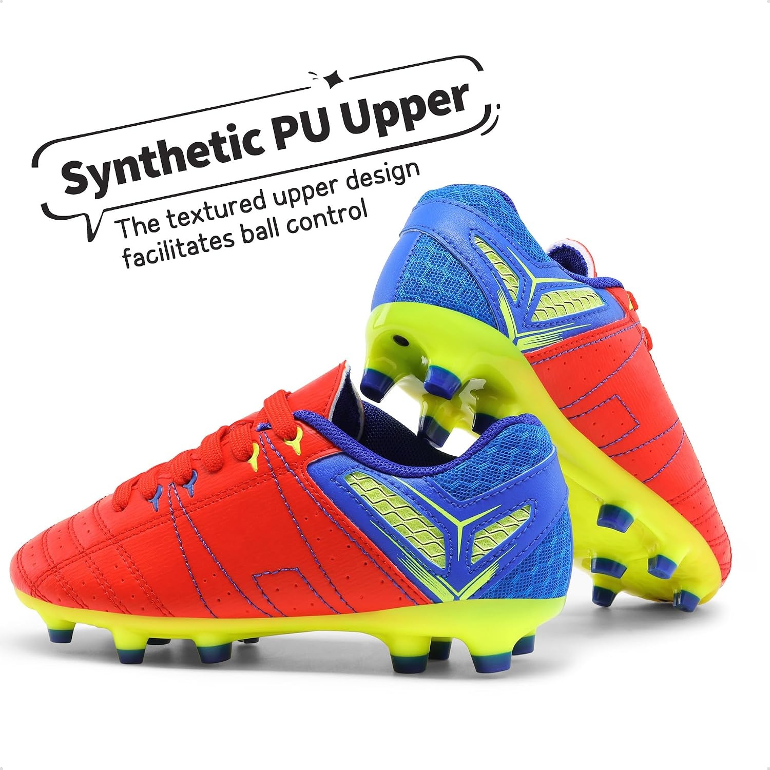 image:imageDREAM PAIRS UnisexChild Soccer Cleats Athletic soccer and football cleats for outdoor sport practice training sessions and active playRedRoyalLemonGreen