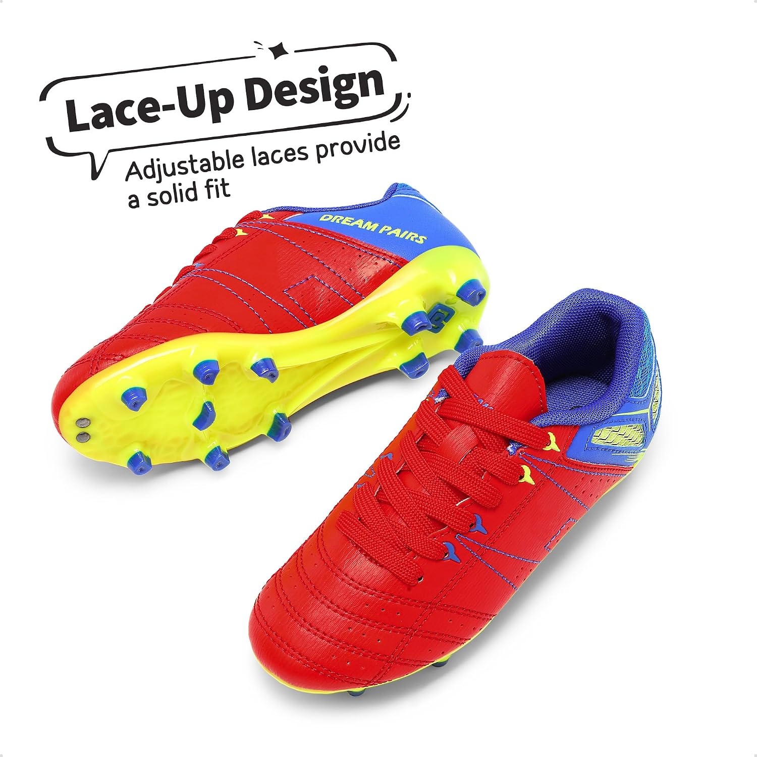 image:imageDREAM PAIRS UnisexChild Soccer Cleats Athletic soccer and football cleats for outdoor sport practice training sessions and active playRedRoyalLemonGreen