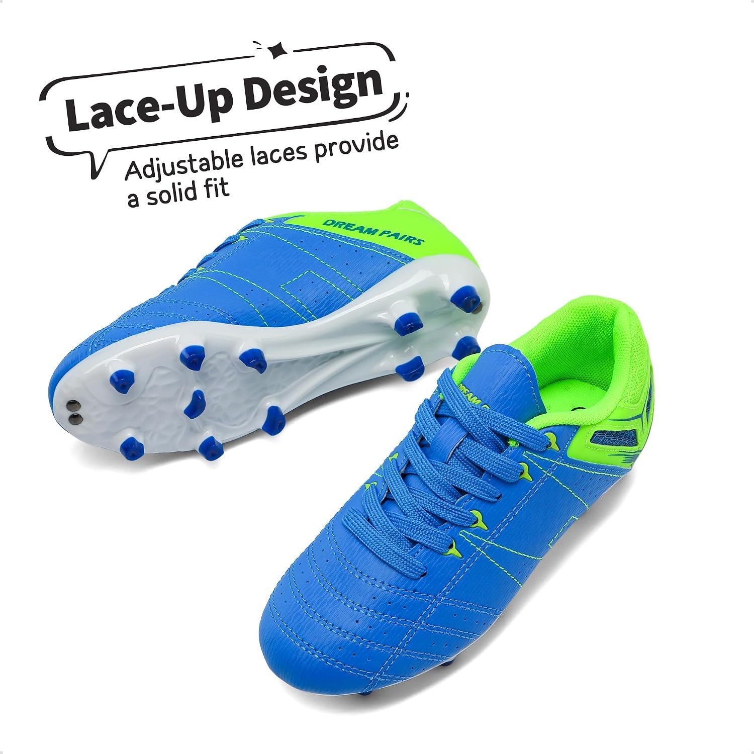 image:imageDREAM PAIRS UnisexChild Soccer Cleats Athletic soccer and football cleats for outdoor sport practice training sessions and active playRoyalLemonGreen