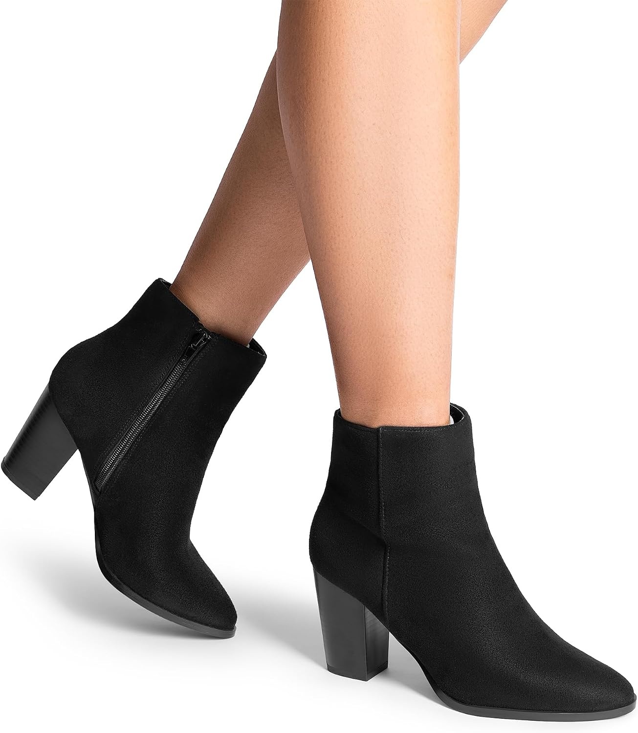 image:imageDREAM PAIRS Womens Ankle Boots Chunky Block Heel Booties Pointed Toe 3inch Block Heel Dress Booties Vintage Fashion Short Boots for Office Work Daily OccasionsBlackSuede