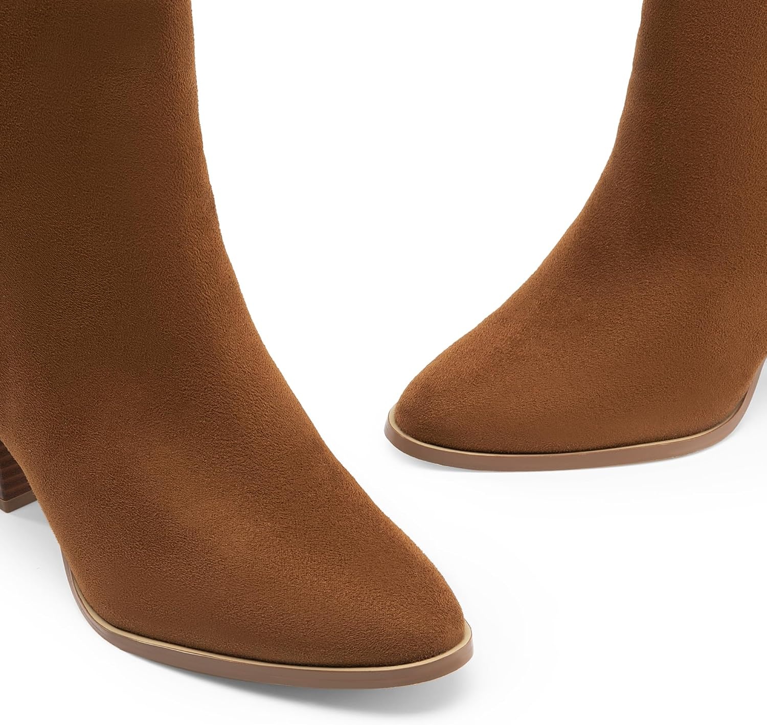 image:imageDREAM PAIRS Womens Ankle Boots Chunky Block Heel Booties Pointed Toe 3inch Block Heel Dress Booties Vintage Fashion Short Boots for Office Work Daily OccasionsTanSuede
