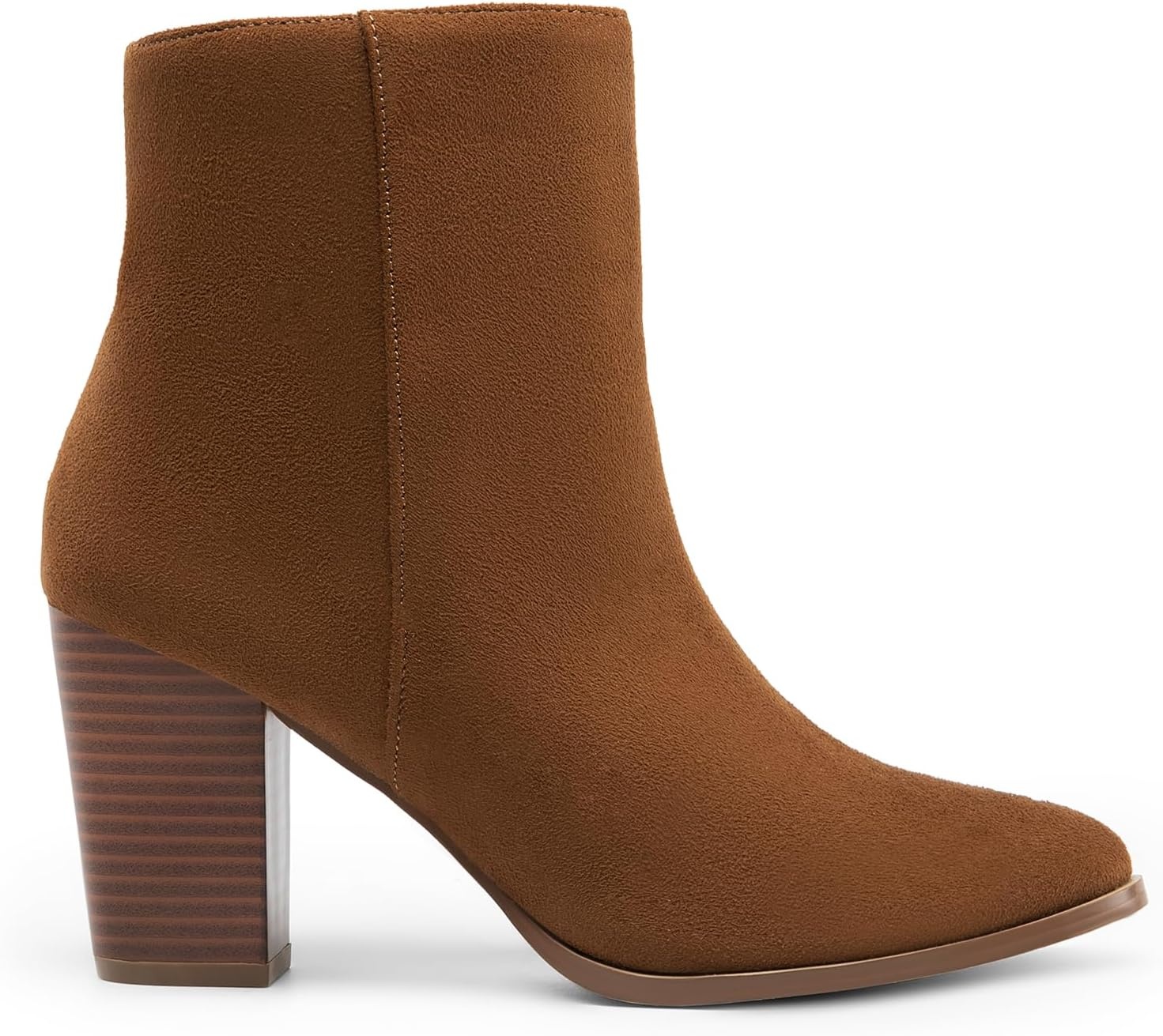 image:imageDREAM PAIRS Womens Ankle Boots Chunky Block Heel Booties Pointed Toe 3inch Block Heel Dress Booties Vintage Fashion Short Boots for Office Work Daily OccasionsTanSuede