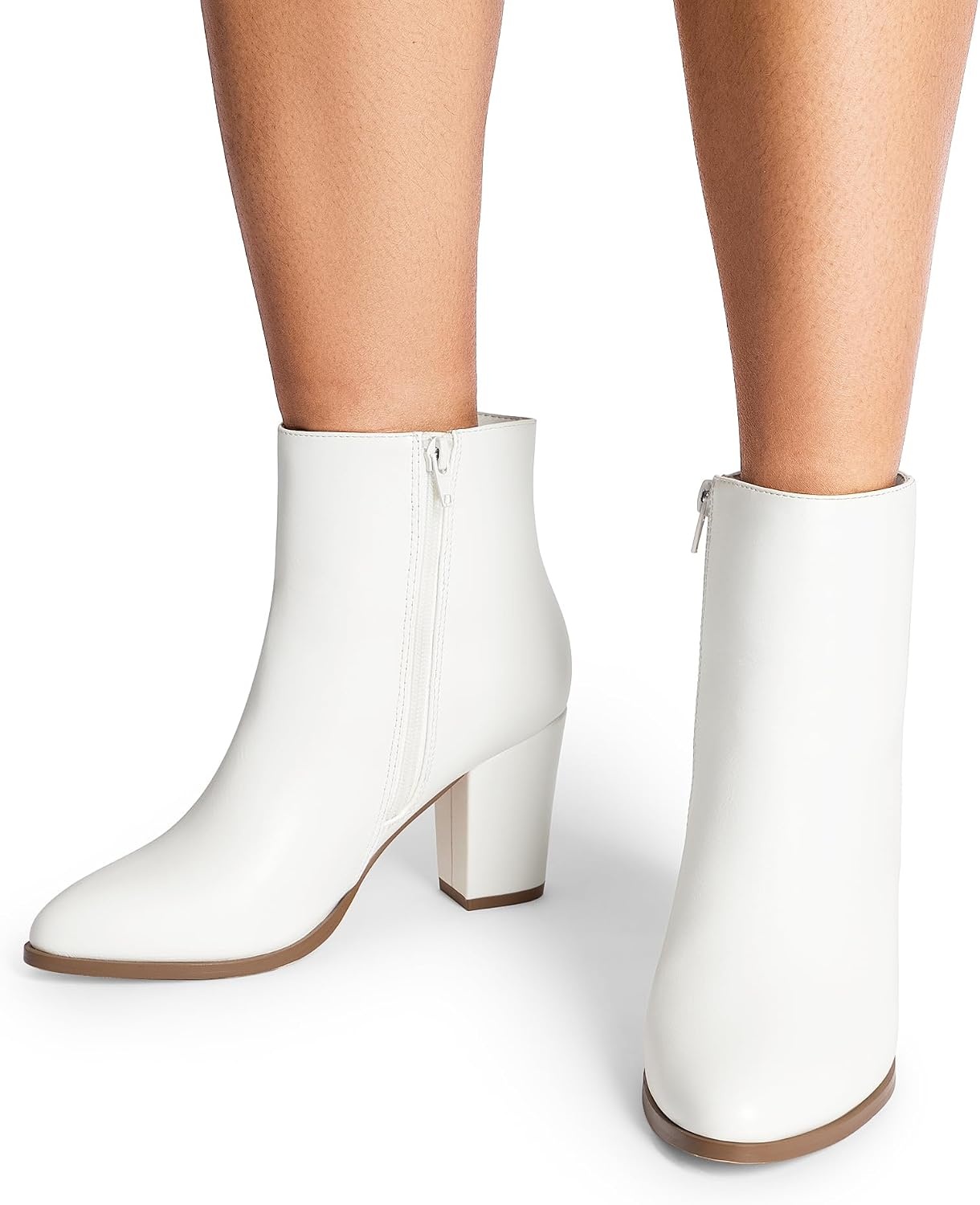image:imageDREAM PAIRS Womens Ankle Boots Chunky Block Heel Booties Pointed Toe 3inch Block Heel Dress Booties Vintage Fashion Short Boots for Office Work Daily OccasionsWhitepu