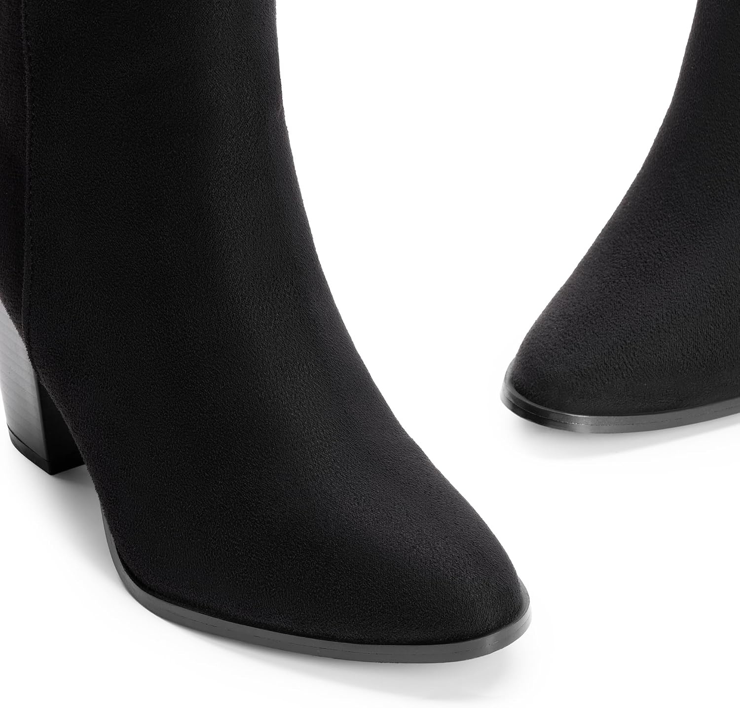 image:imageDREAM PAIRS Womens Ankle Boots Chunky Block Heel Booties Pointed Toe 3inch Block Heel Dress Booties Vintage Fashion Short Boots for Office Work Daily OccasionsBlackSuede