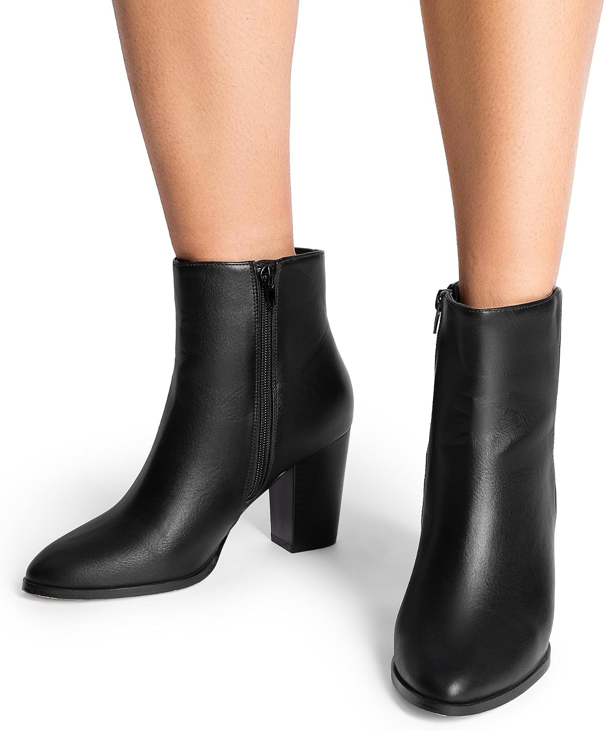 image:imageDREAM PAIRS Womens Ankle Boots Chunky Block Heel Booties Pointed Toe 3inch Block Heel Dress Booties Vintage Fashion Short Boots for Office Work Daily OccasionsBlackPu