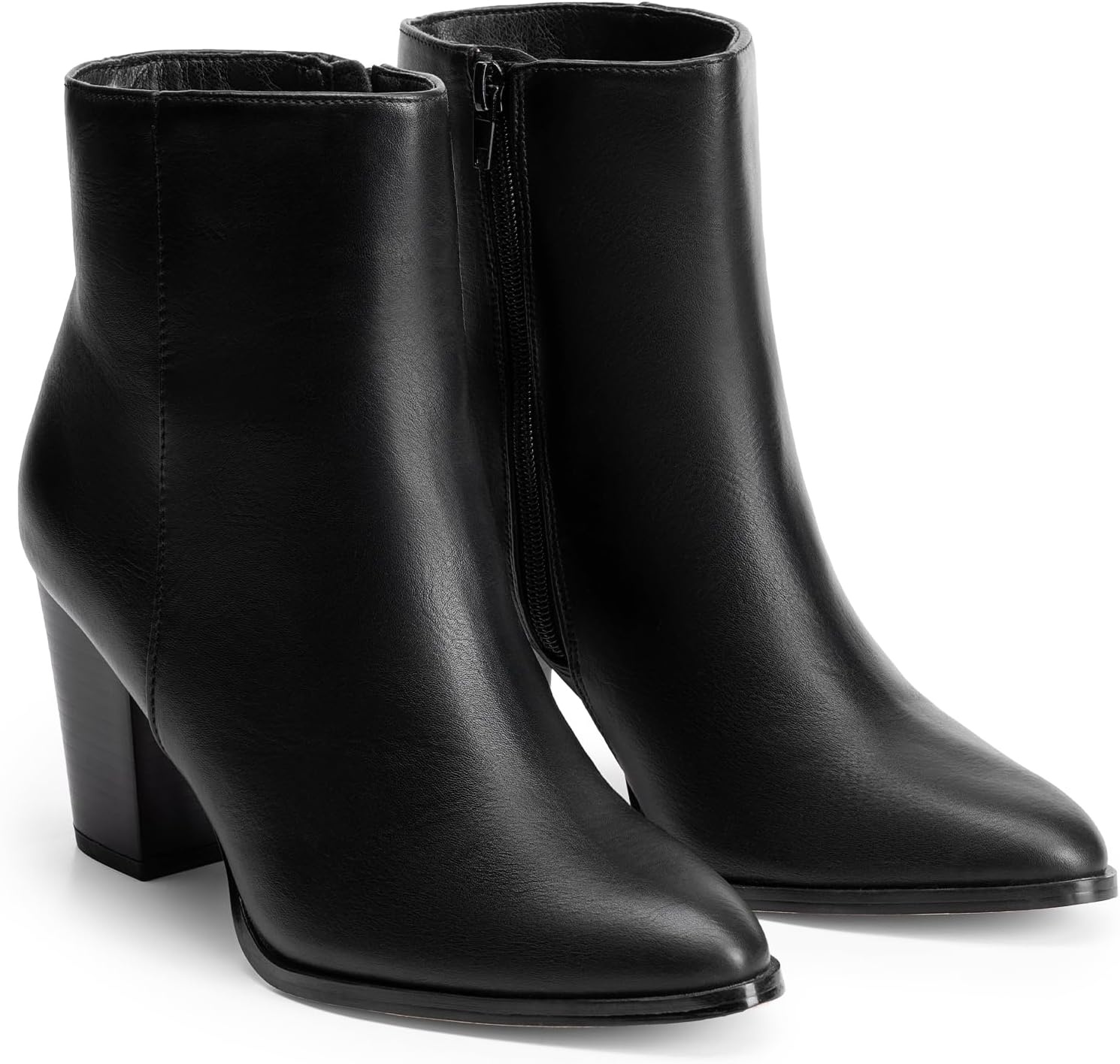 image:imageDREAM PAIRS Womens Ankle Boots Chunky Block Heel Booties Pointed Toe 3inch Block Heel Dress Booties Vintage Fashion Short Boots for Office Work Daily OccasionsBlackPu