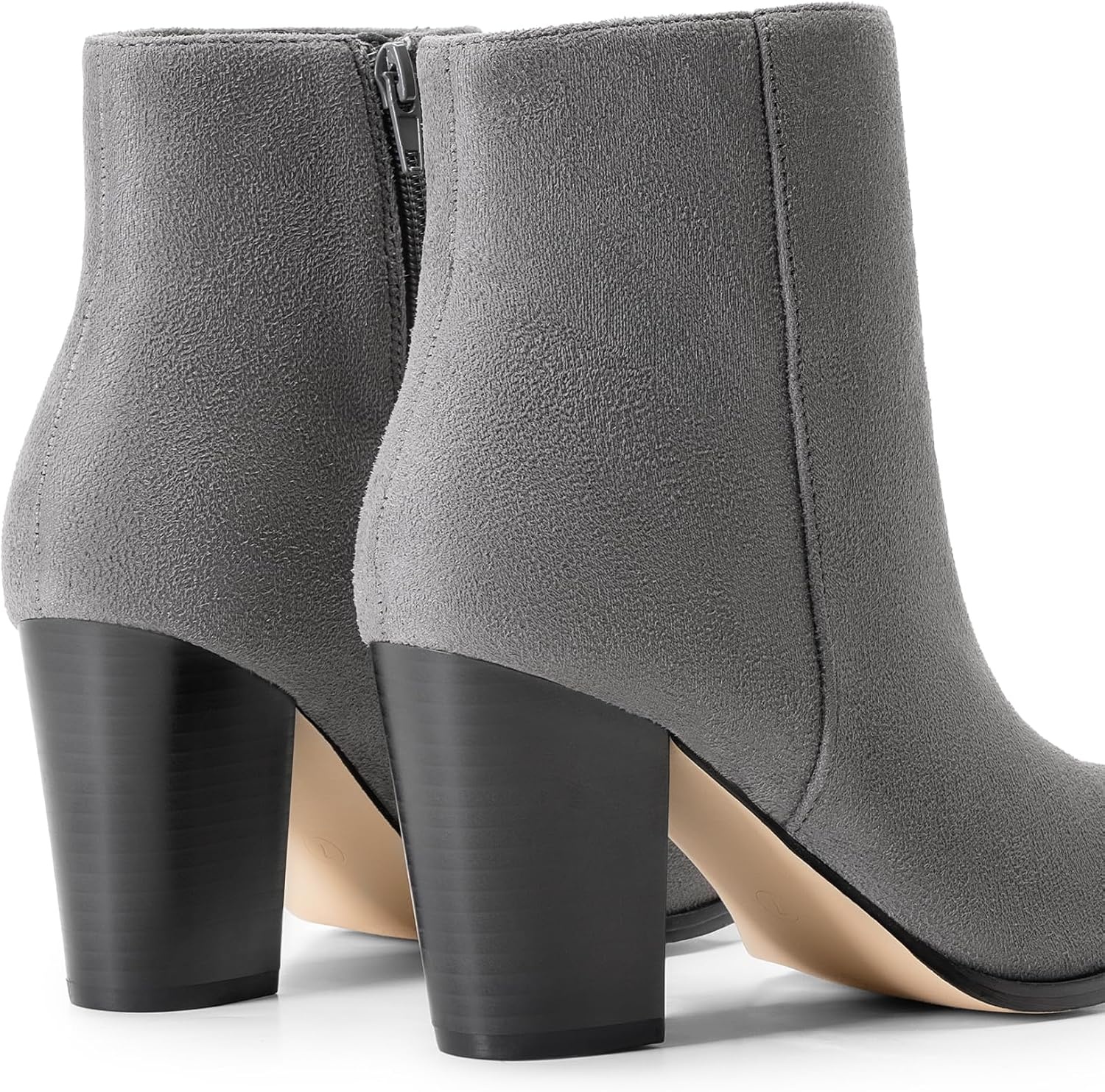 image:imageDREAM PAIRS Womens Ankle Boots Chunky Block Heel Booties Pointed Toe 3inch Block Heel Dress Booties Vintage Fashion Short Boots for Office Work Daily OccasionsGreySuede