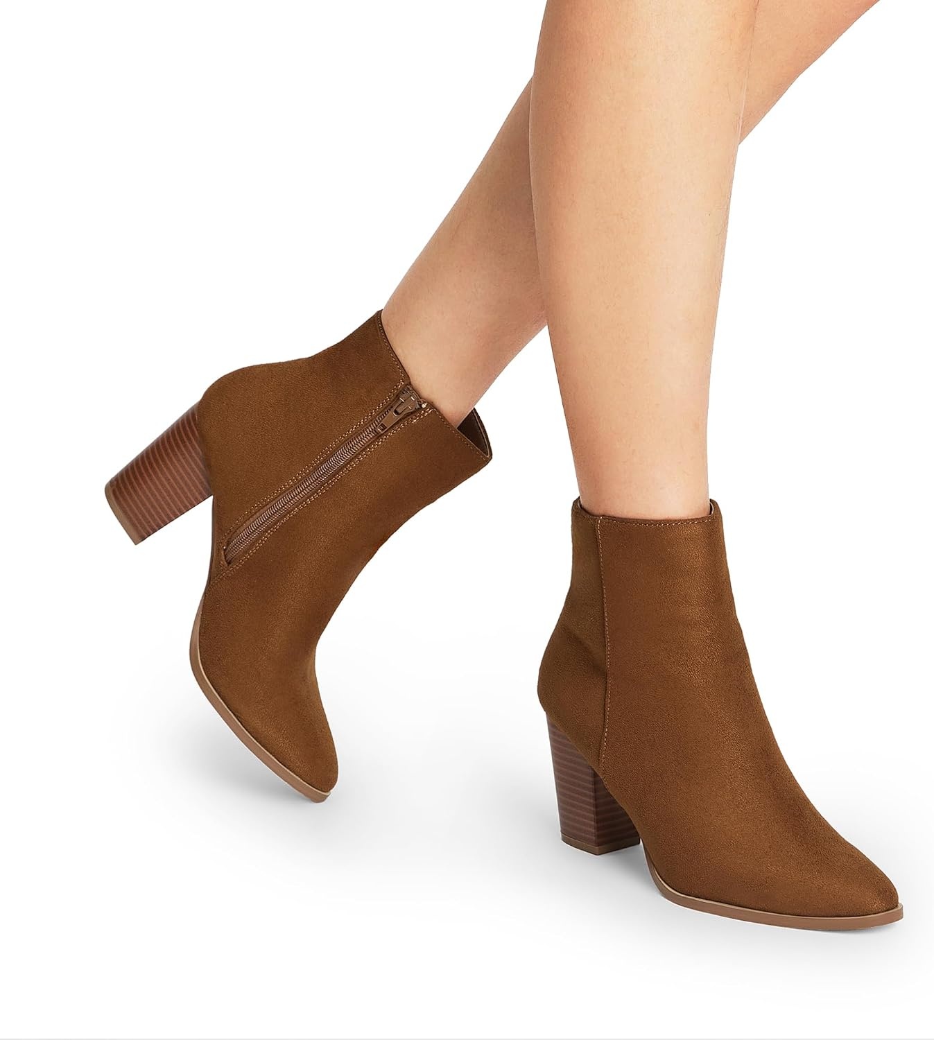 image:imageDREAM PAIRS Womens Ankle Boots Chunky Block Heel Booties Pointed Toe 3inch Block Heel Dress Booties Vintage Fashion Short Boots for Office Work Daily OccasionsTanSuede