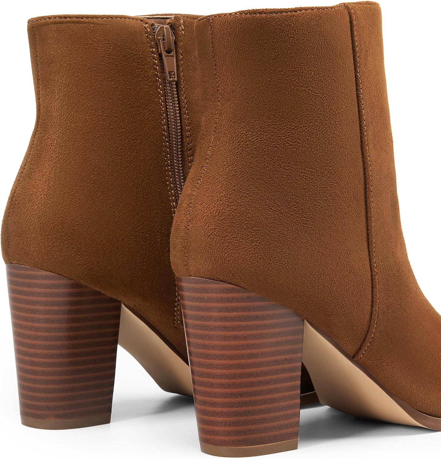 image:imageDREAM PAIRS Womens Ankle Boots Chunky Block Heel Booties Pointed Toe 3inch Block Heel Dress Booties Vintage Fashion Short Boots for Office Work Daily OccasionsTanSuede