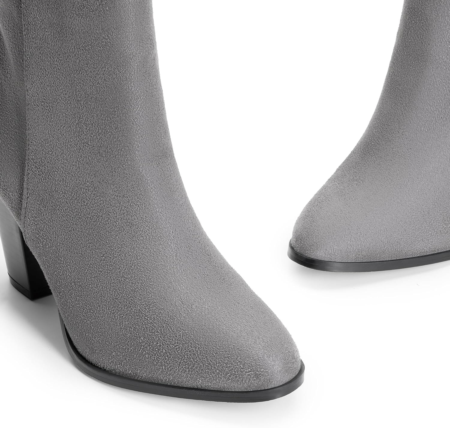 image:imageDREAM PAIRS Womens Ankle Boots Chunky Block Heel Booties Pointed Toe 3inch Block Heel Dress Booties Vintage Fashion Short Boots for Office Work Daily OccasionsGreySuede