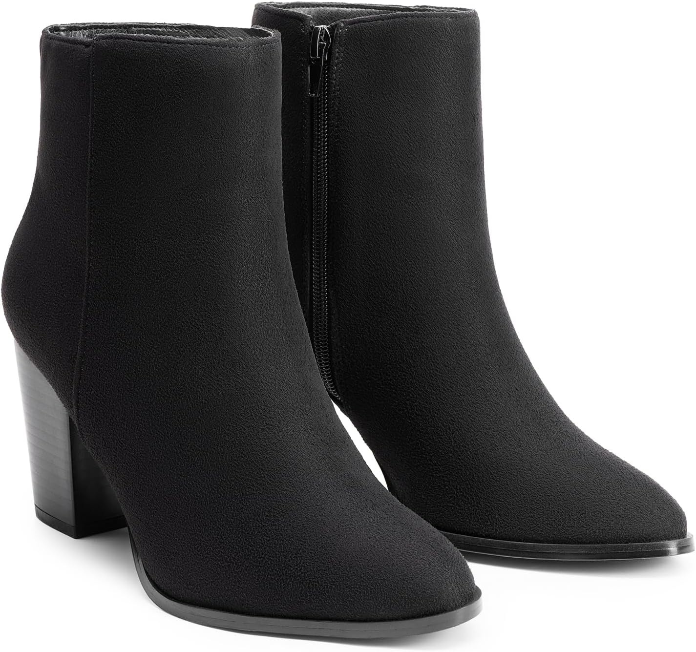 image:imageDREAM PAIRS Womens Ankle Boots Chunky Block Heel Booties Pointed Toe 3inch Block Heel Dress Booties Vintage Fashion Short Boots for Office Work Daily OccasionsBlackSuede