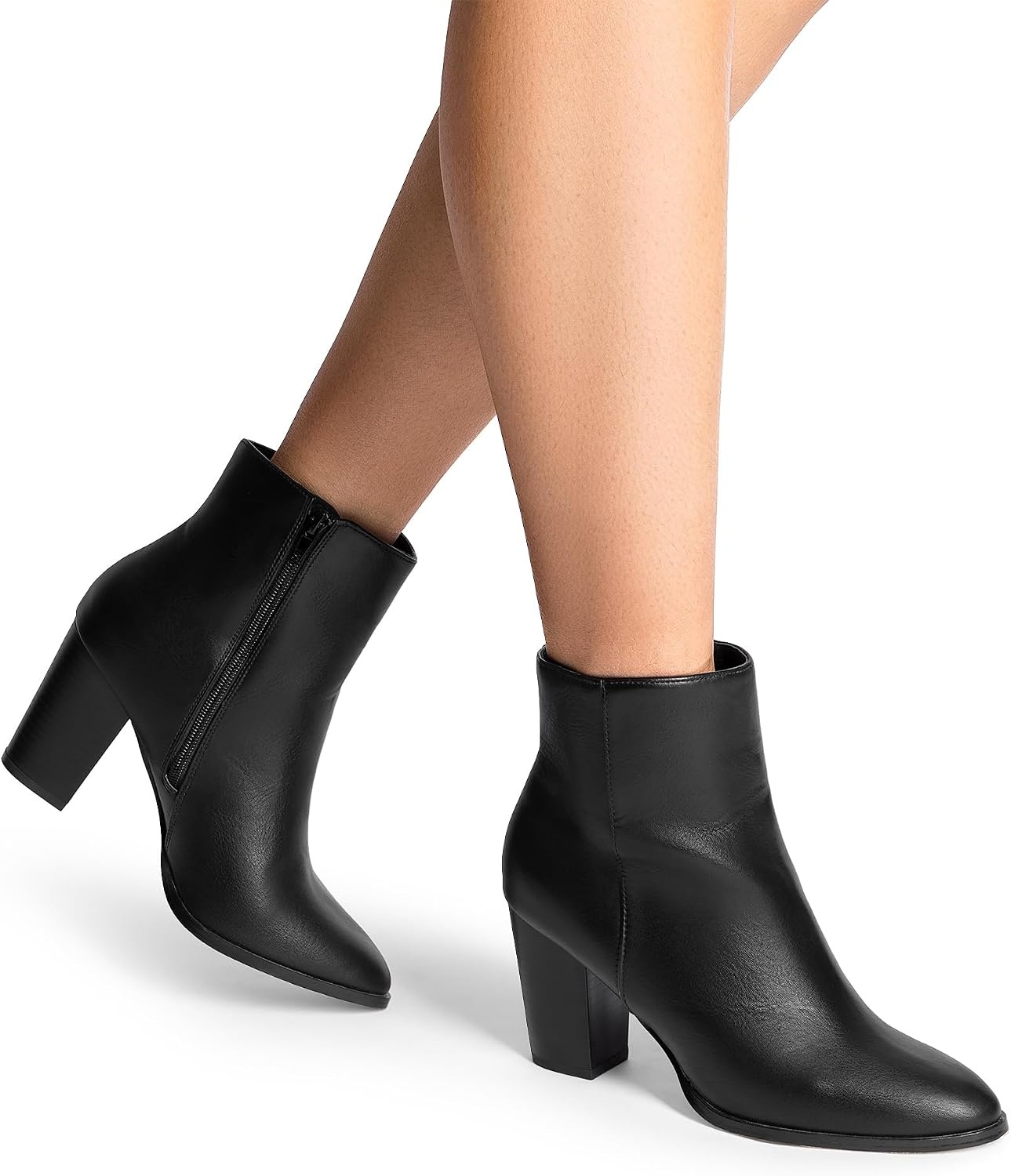 image:imageDREAM PAIRS Womens Ankle Boots Chunky Block Heel Booties Pointed Toe 3inch Block Heel Dress Booties Vintage Fashion Short Boots for Office Work Daily OccasionsBlackPu