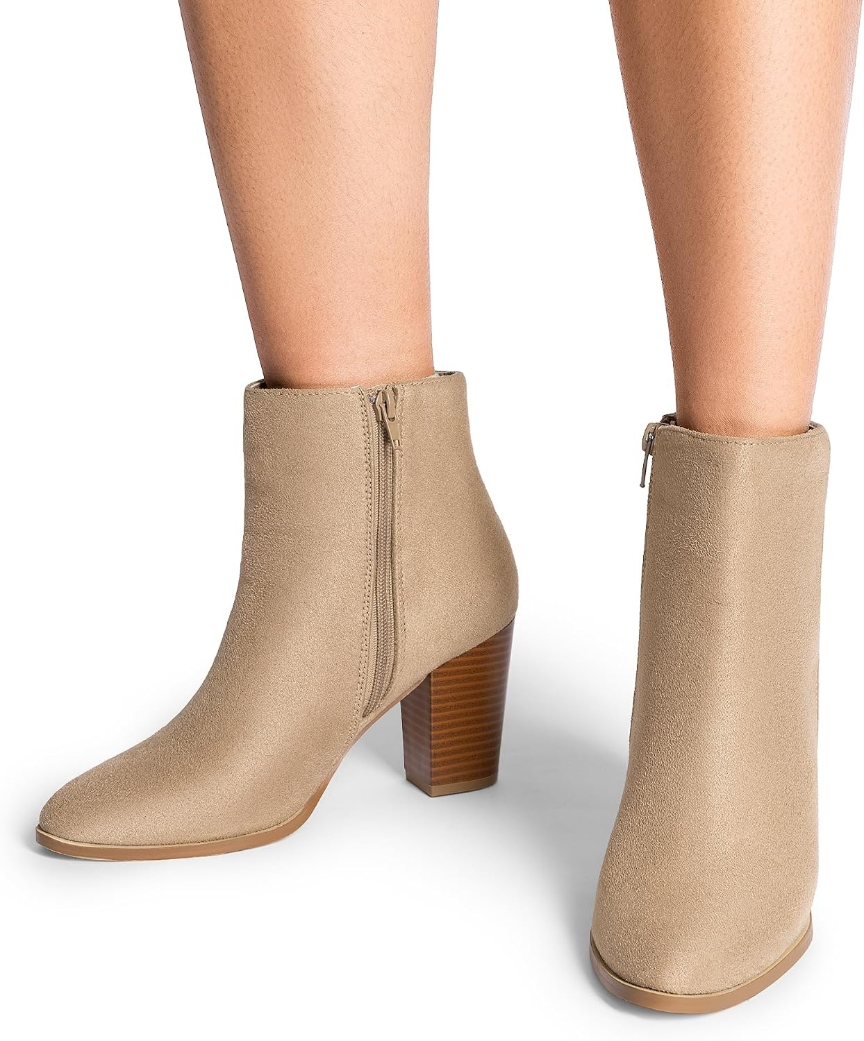 image:imageDREAM PAIRS Womens Ankle Boots Chunky Block Heel Booties Pointed Toe 3inch Block Heel Dress Booties Vintage Fashion Short Boots for Office Work Daily OccasionsSandSuede