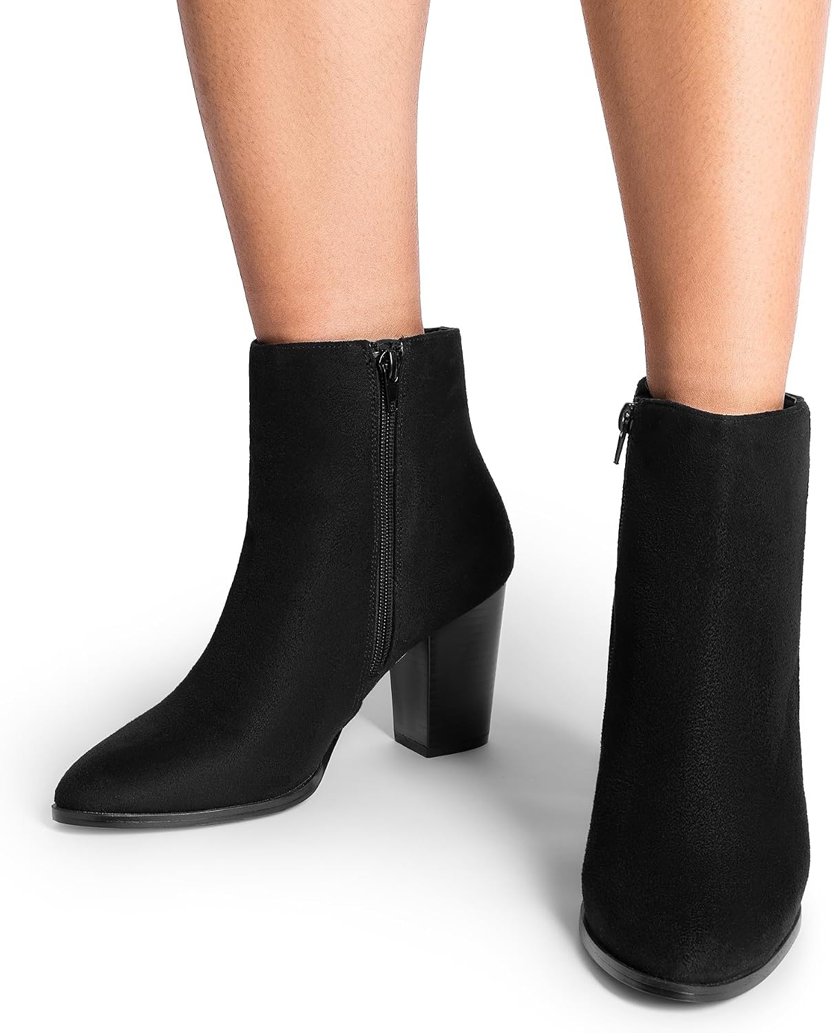 image:imageDREAM PAIRS Womens Ankle Boots Chunky Block Heel Booties Pointed Toe 3inch Block Heel Dress Booties Vintage Fashion Short Boots for Office Work Daily OccasionsBlackSuede