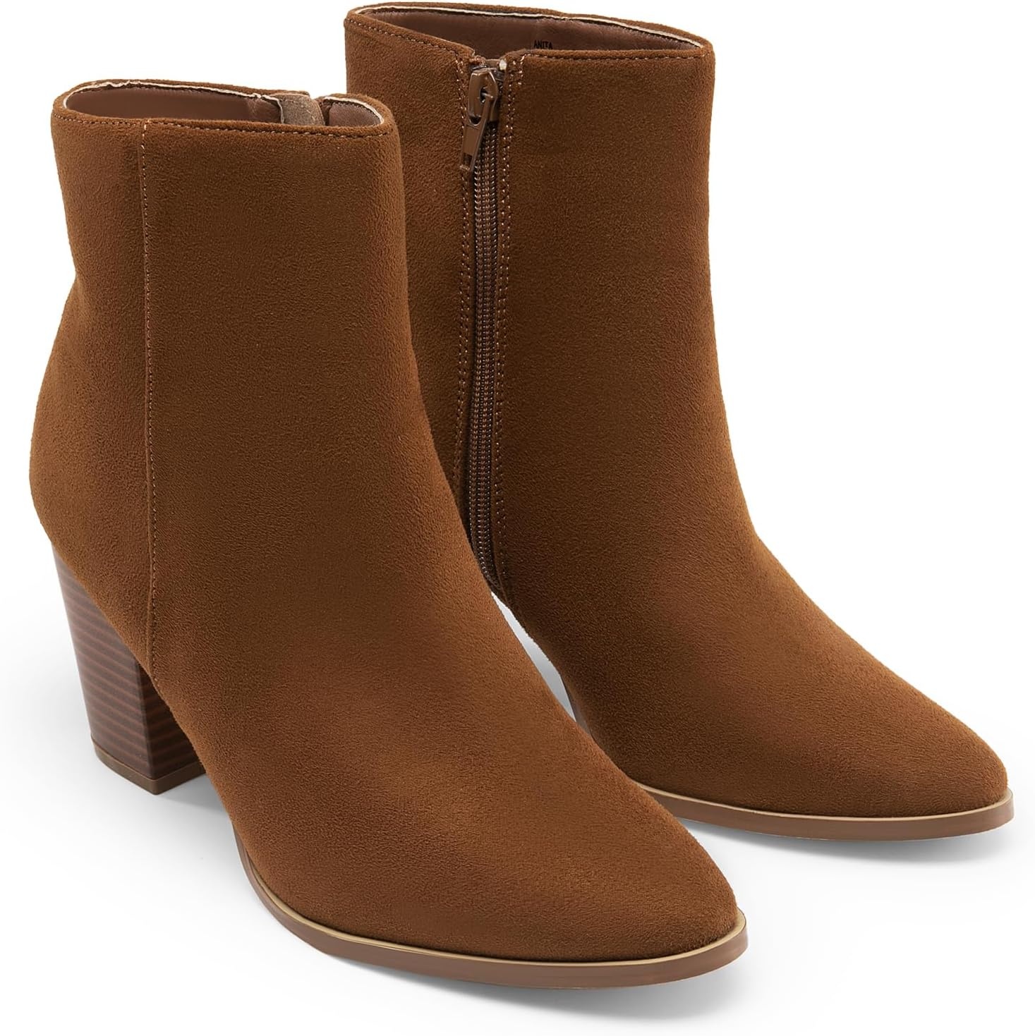 image:imageDREAM PAIRS Womens Ankle Boots Chunky Block Heel Booties Pointed Toe 3inch Block Heel Dress Booties Vintage Fashion Short Boots for Office Work Daily OccasionsTanSuede