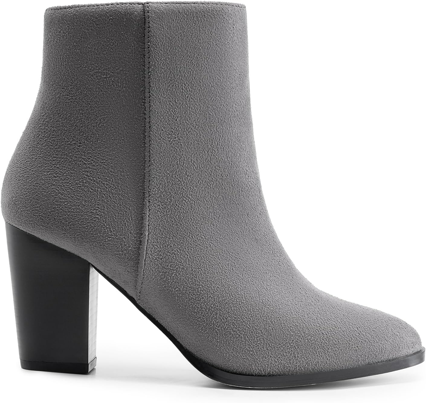 image:imageDREAM PAIRS Womens Ankle Boots Chunky Block Heel Booties Pointed Toe 3inch Block Heel Dress Booties Vintage Fashion Short Boots for Office Work Daily OccasionsGreySuede