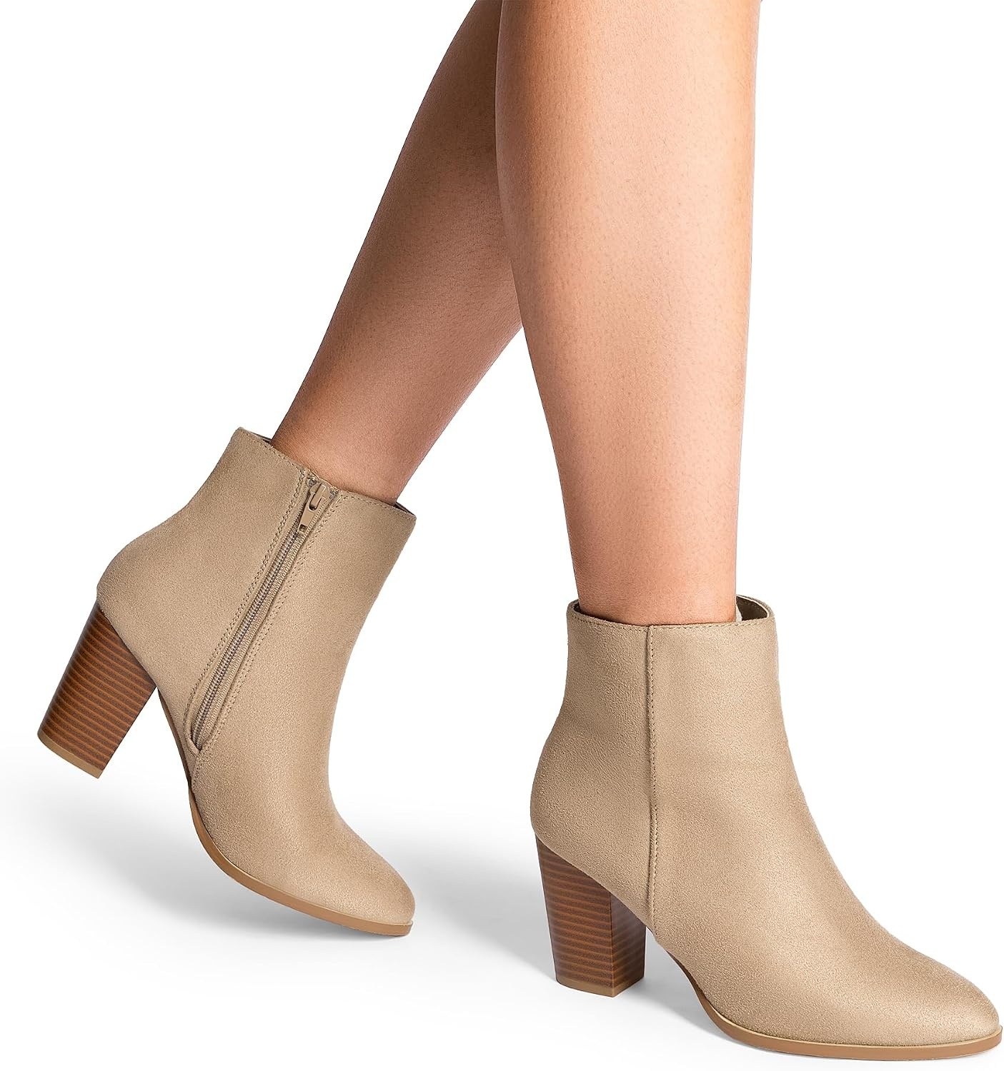 image:imageDREAM PAIRS Womens Ankle Boots Chunky Block Heel Booties Pointed Toe 3inch Block Heel Dress Booties Vintage Fashion Short Boots for Office Work Daily OccasionsSandSuede