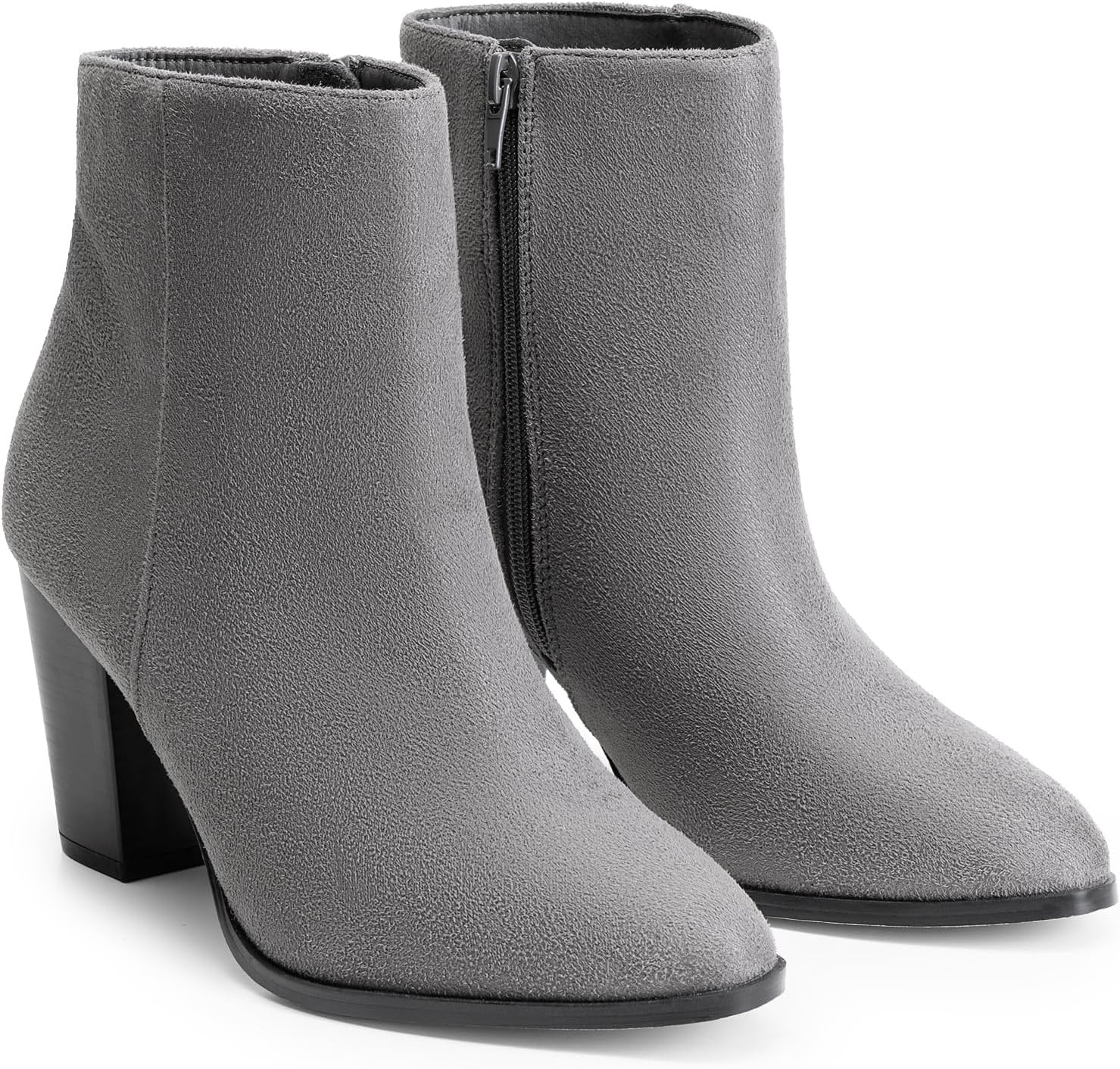 image:imageDREAM PAIRS Womens Ankle Boots Chunky Block Heel Booties Pointed Toe 3inch Block Heel Dress Booties Vintage Fashion Short Boots for Office Work Daily OccasionsGreySuede