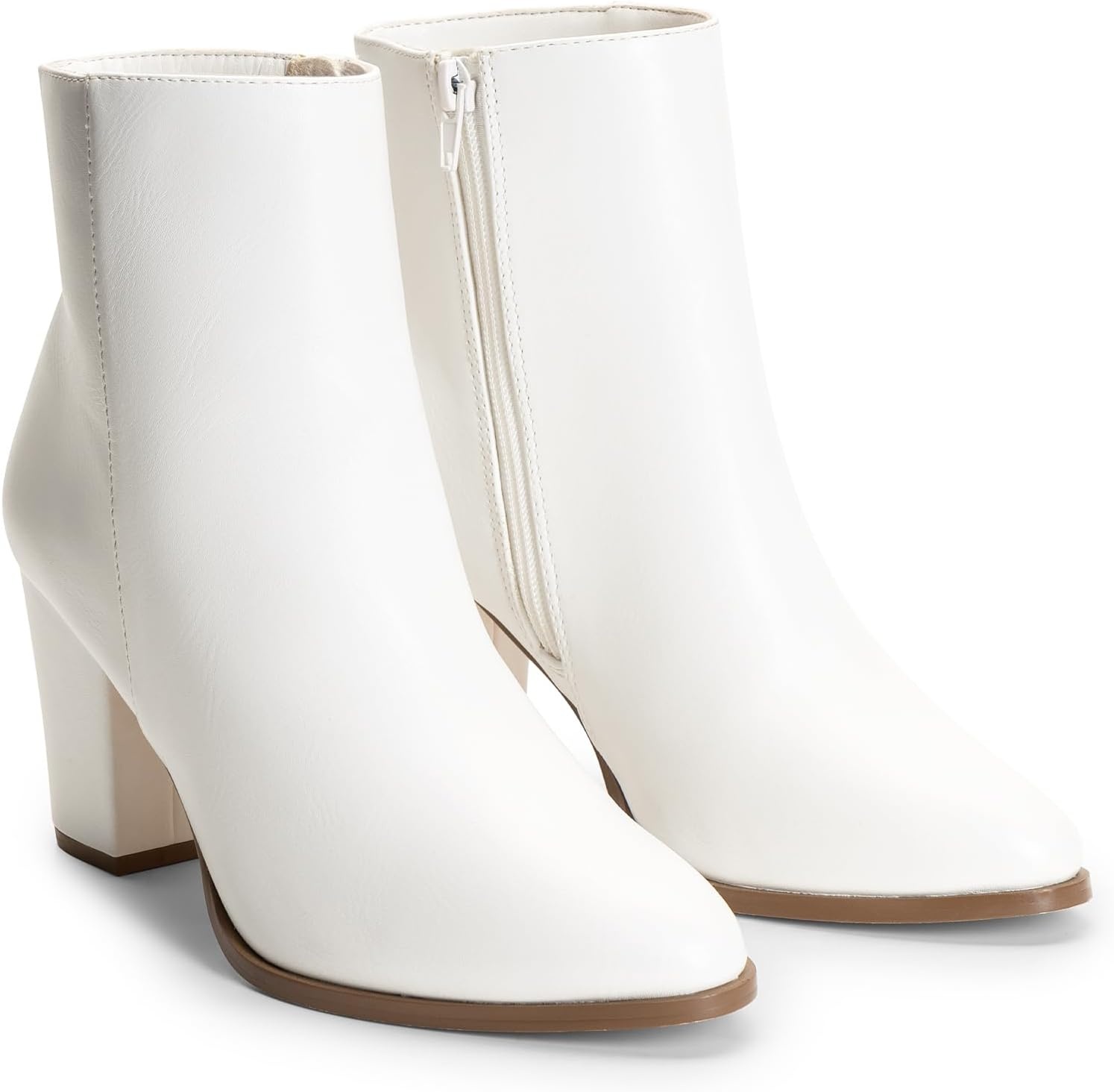 image:imageDREAM PAIRS Womens Ankle Boots Chunky Block Heel Booties Pointed Toe 3inch Block Heel Dress Booties Vintage Fashion Short Boots for Office Work Daily OccasionsWhitepu