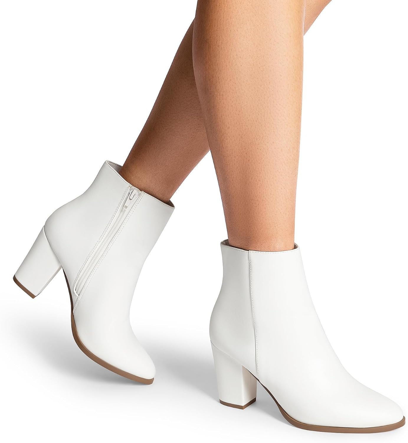 image:imageDREAM PAIRS Womens Ankle Boots Chunky Block Heel Booties Pointed Toe 3inch Block Heel Dress Booties Vintage Fashion Short Boots for Office Work Daily OccasionsWhitepu